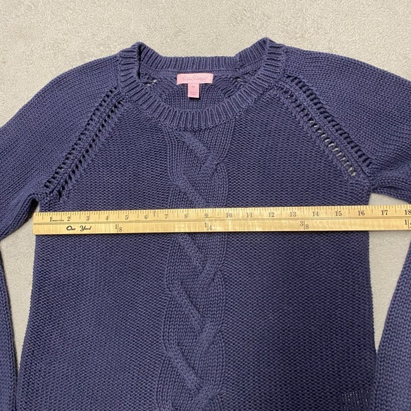 Lilly Pulitzer Sweater Medium Blue Cable Knit Crewneck Preppy Cotton - Picture 5 of 7
